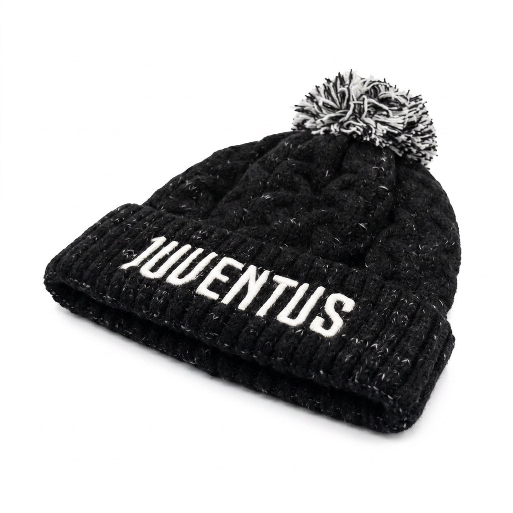 Juventus Black Bobble Knit Hat - angled view