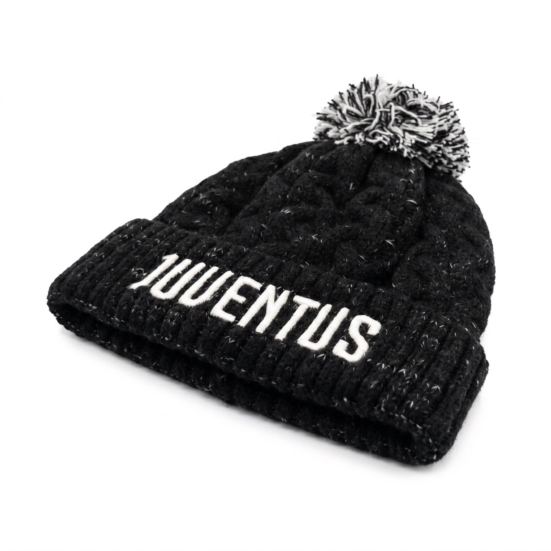 Juventus Black Bobble Knit Hat - angled view