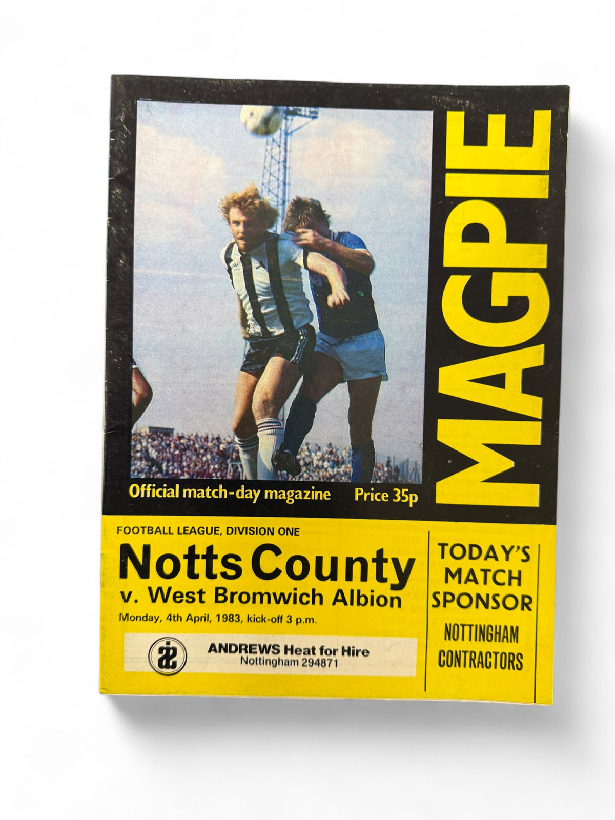 Notts County vs West Bromwich Albion 1982/83 match day programme