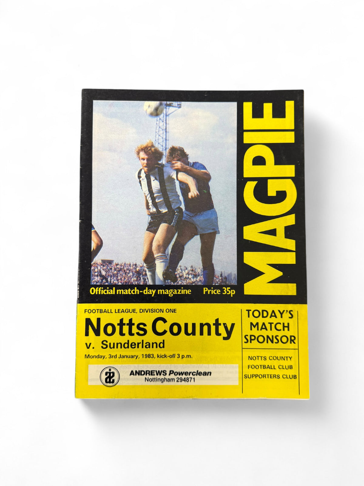 Notts County vs Sunderland 1982/83 match day programme