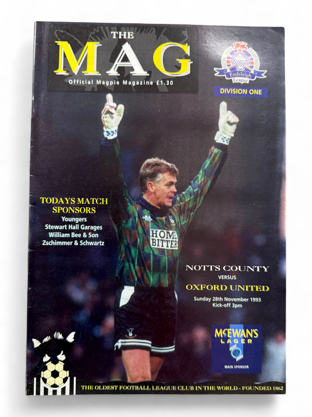 Notts County vs Oxford United 1993/94 programme cover
