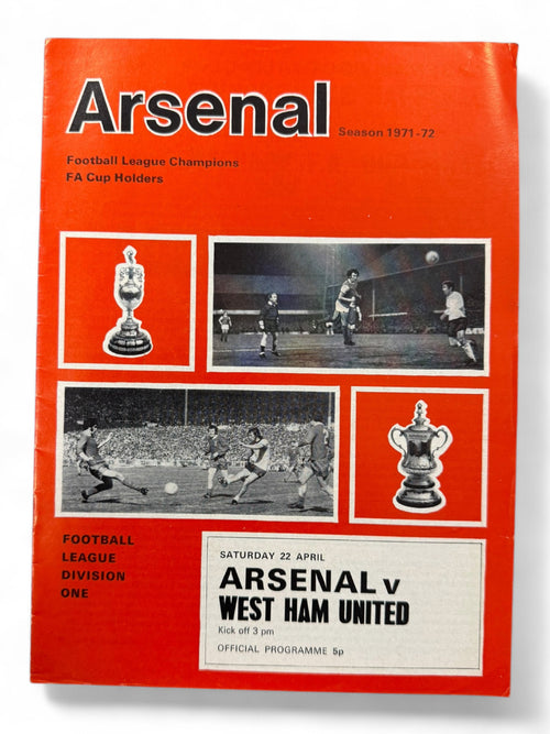 Arsenal vs West Ham United 1971/72 match day programme