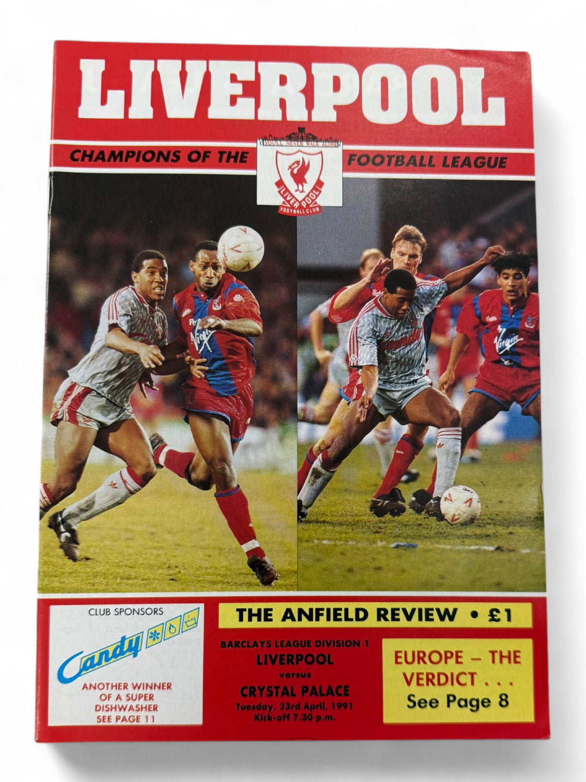 Liverpool vs Crystal Palace 1990/91 match day programme