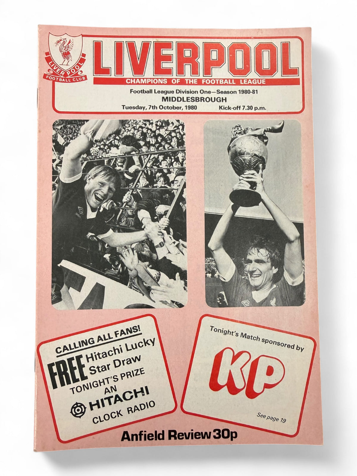 Liverpool vs Middlesbrough 1980/81 match day programme
