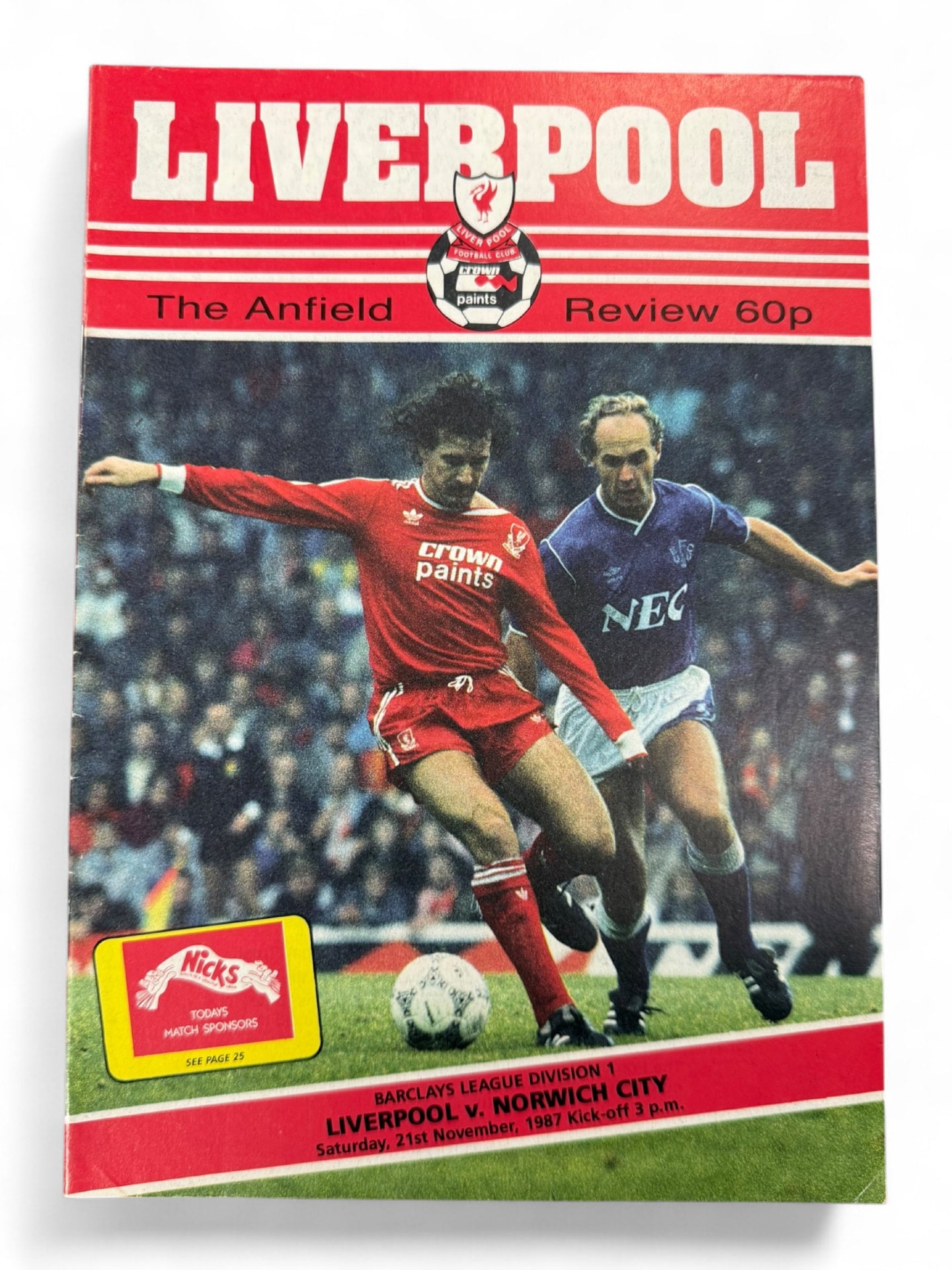 Liverpool vs Norwich City 1987/88 match day programme