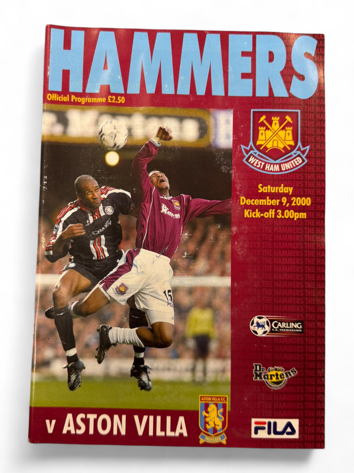 West Ham United vs Aston Villa 2000/01 programme