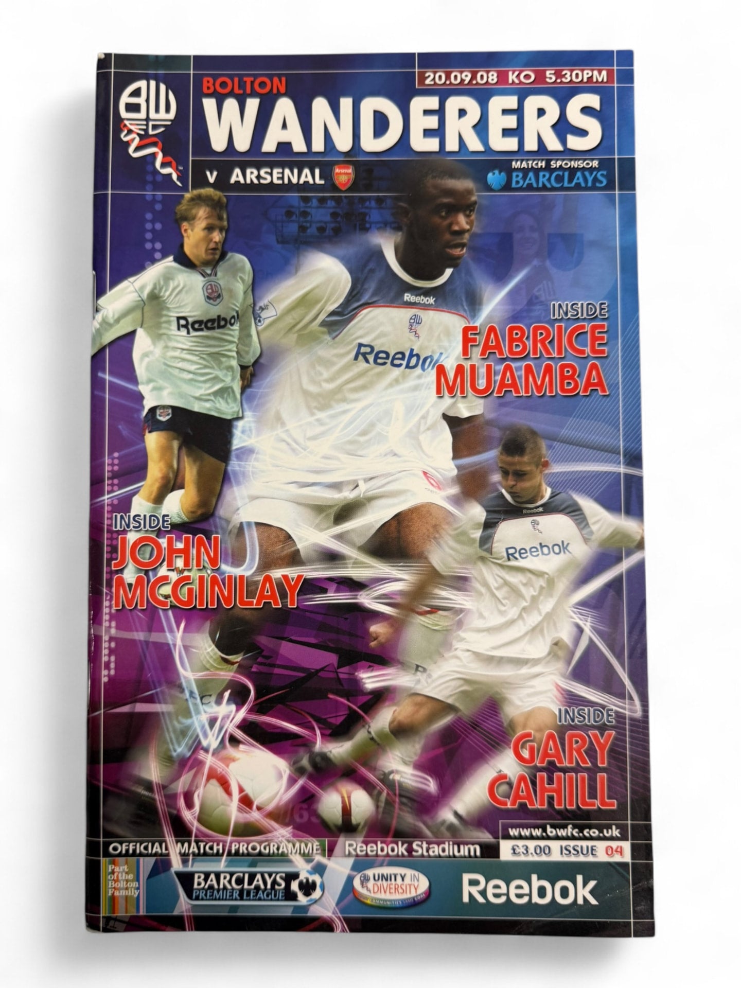 Bolton Wanderers v Arsenal 2008 programme