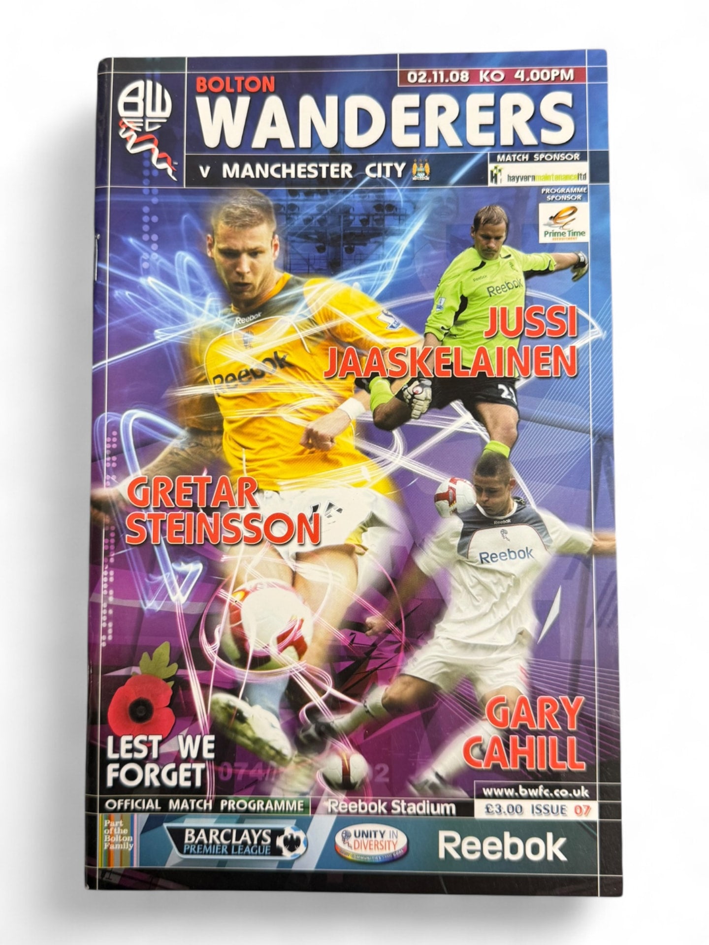 Bolton Wanderers v Manchester City 2008 programme