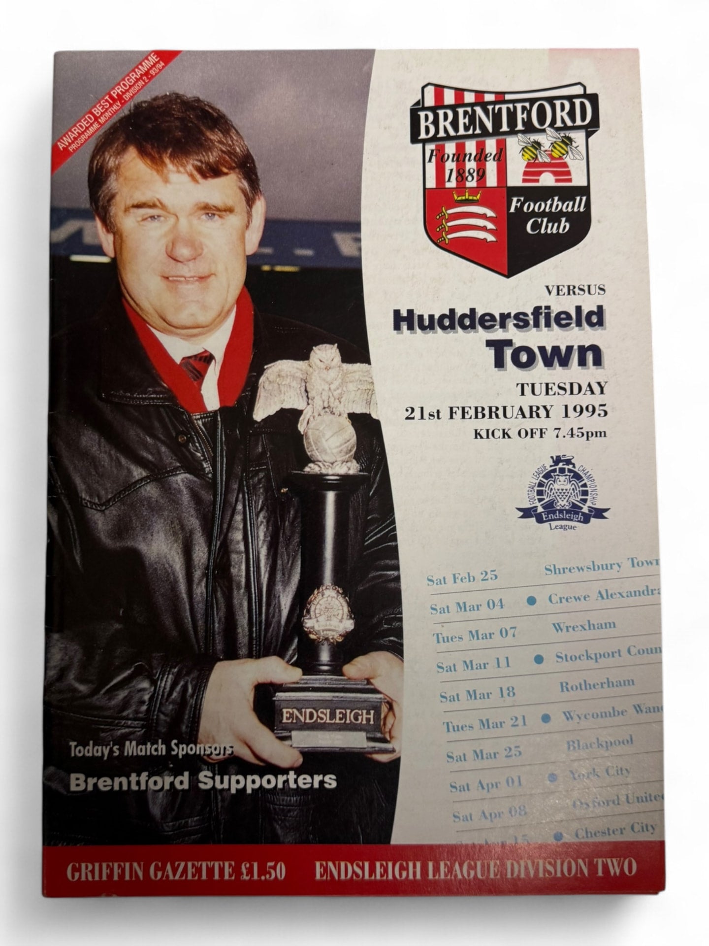 Brentford v Huddersfield Town 1995 programme