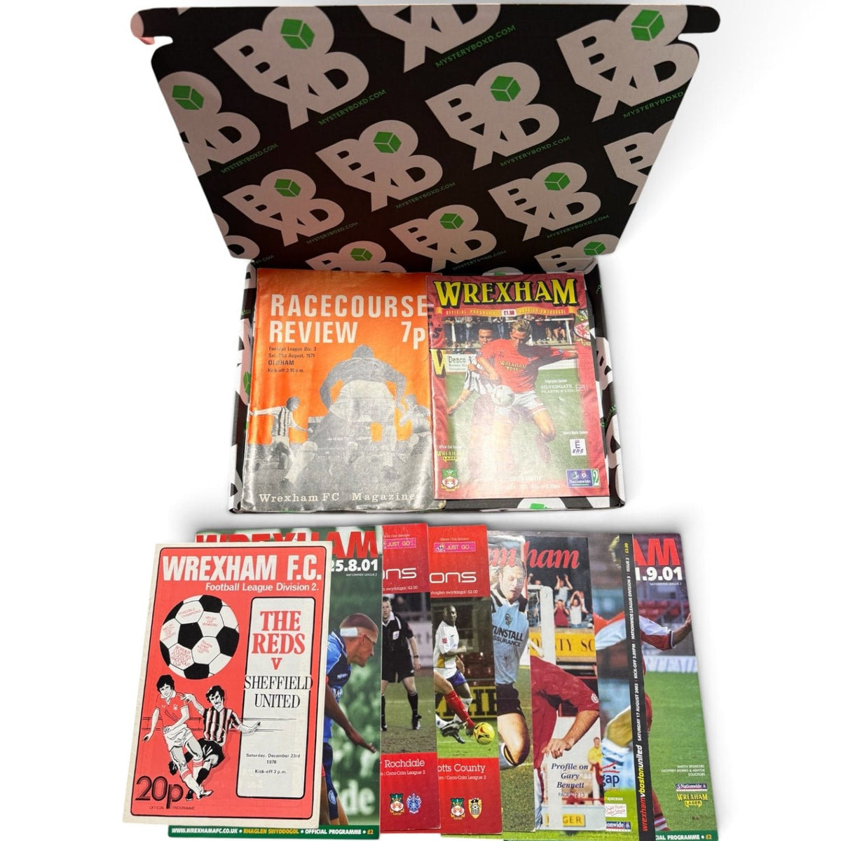 Wrexham Retro Programmes Mystery Gift Box (10 Pack) contents