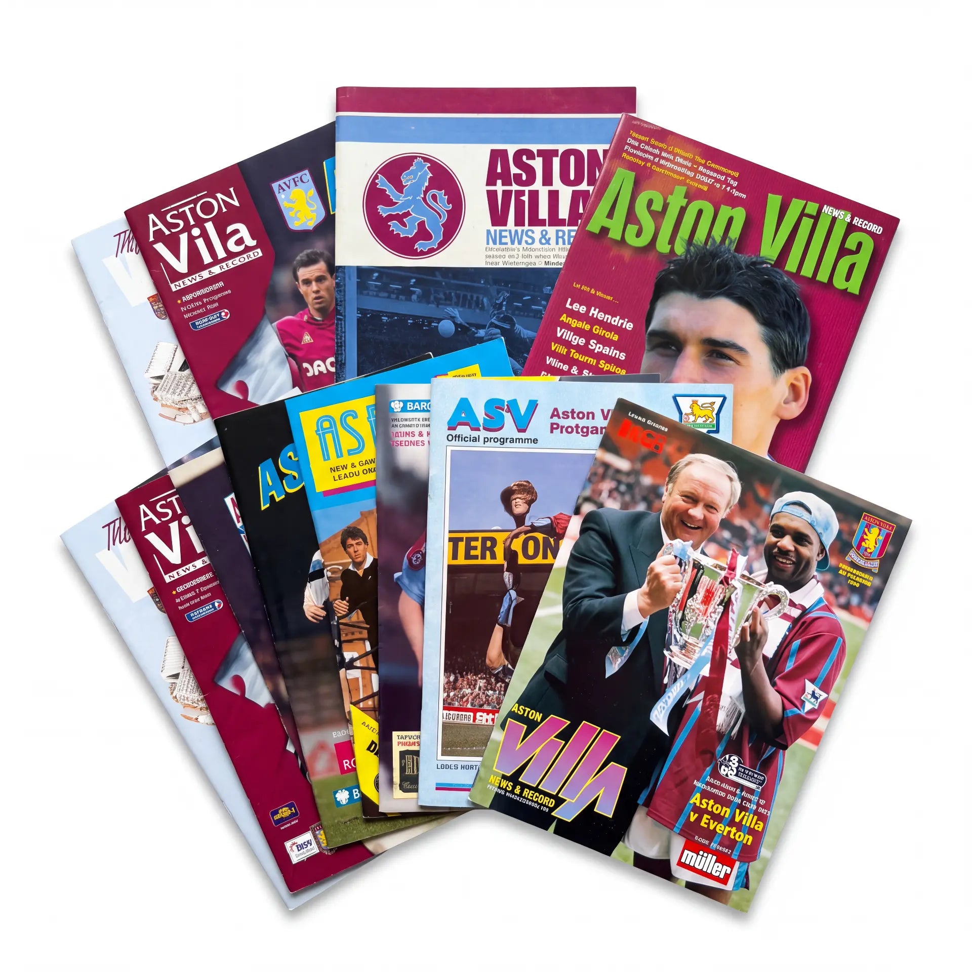 Aston Villa retro matchday programmes fanned out