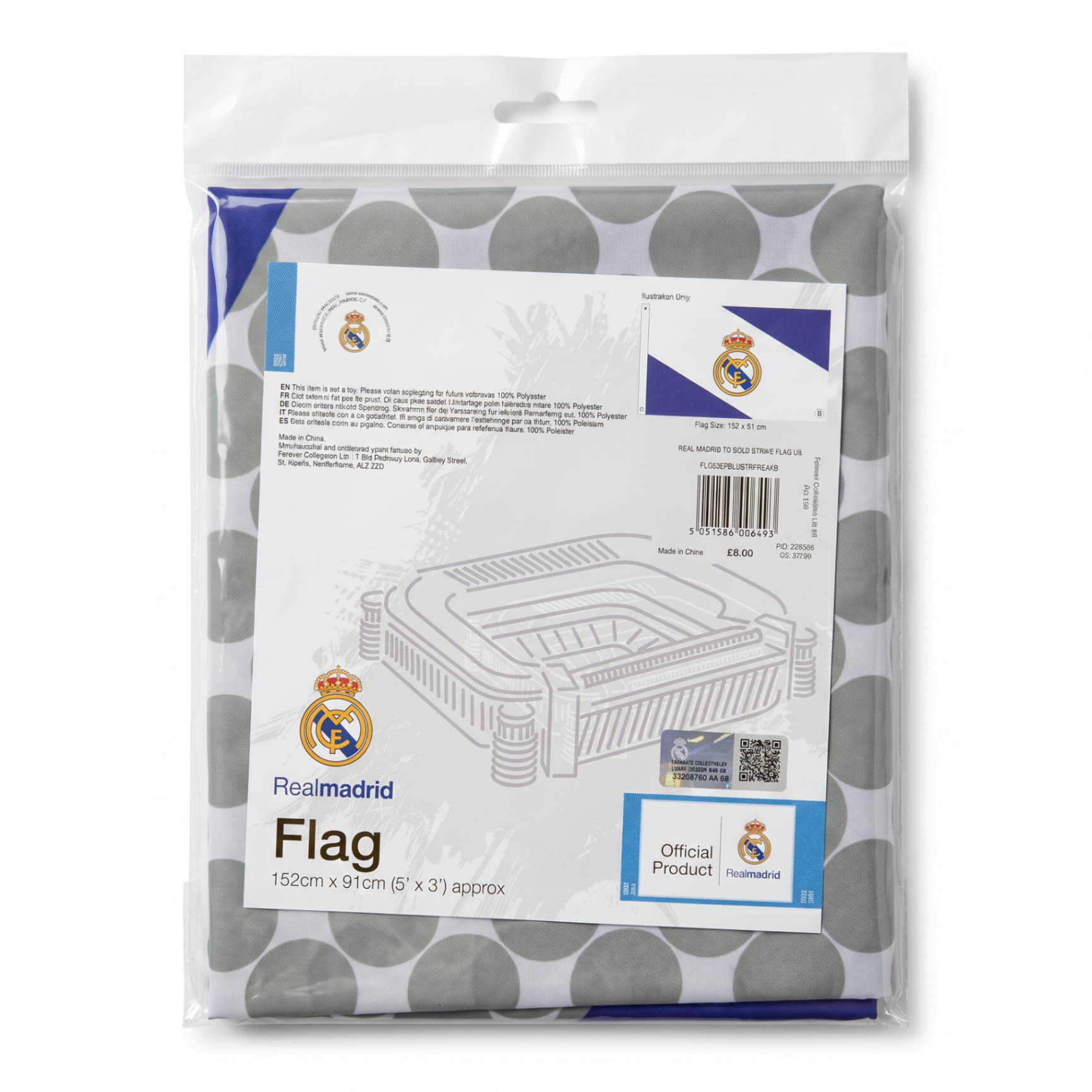 Real Madrid stripe flag packaging and barcode