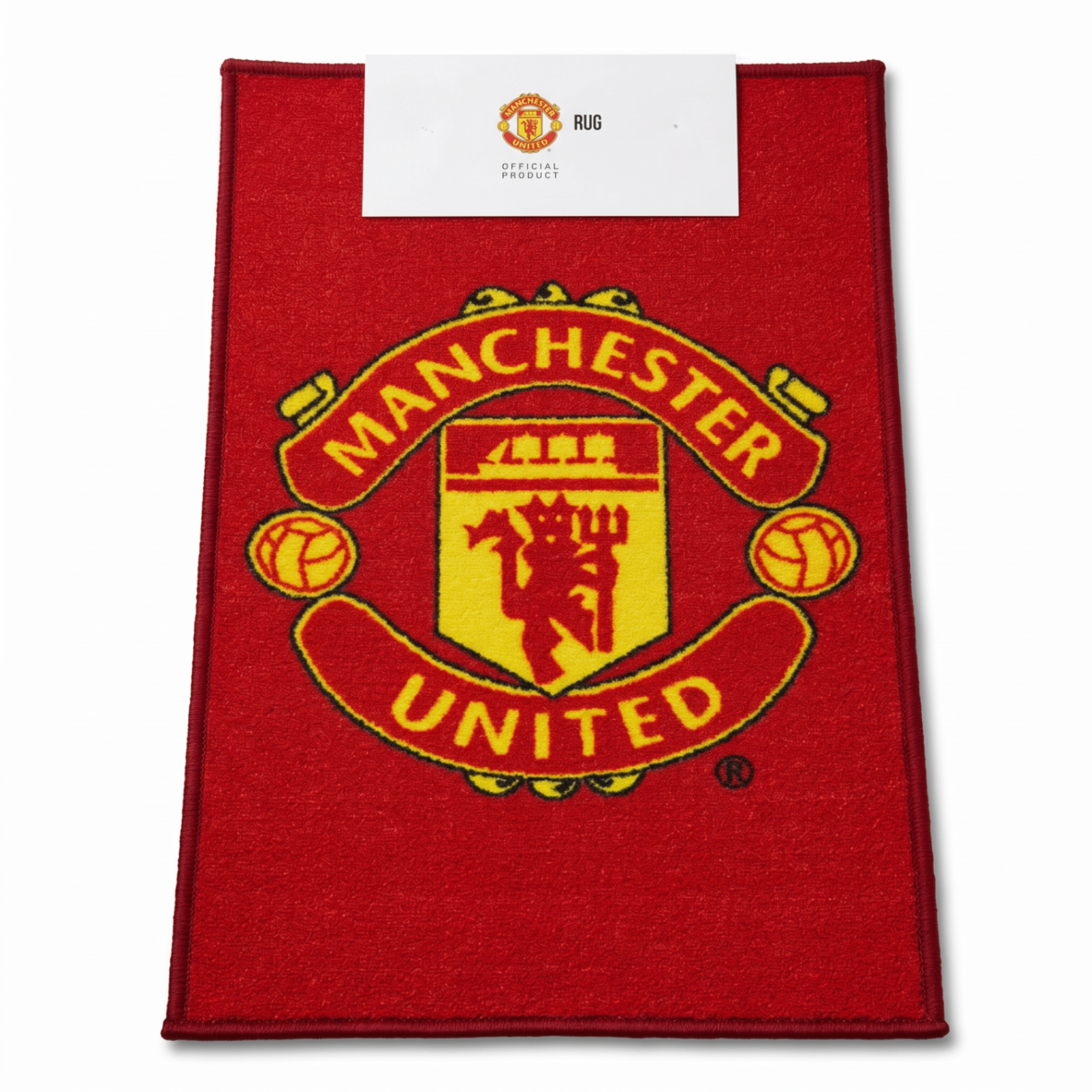 Manchester United Crest Rug with official product tag