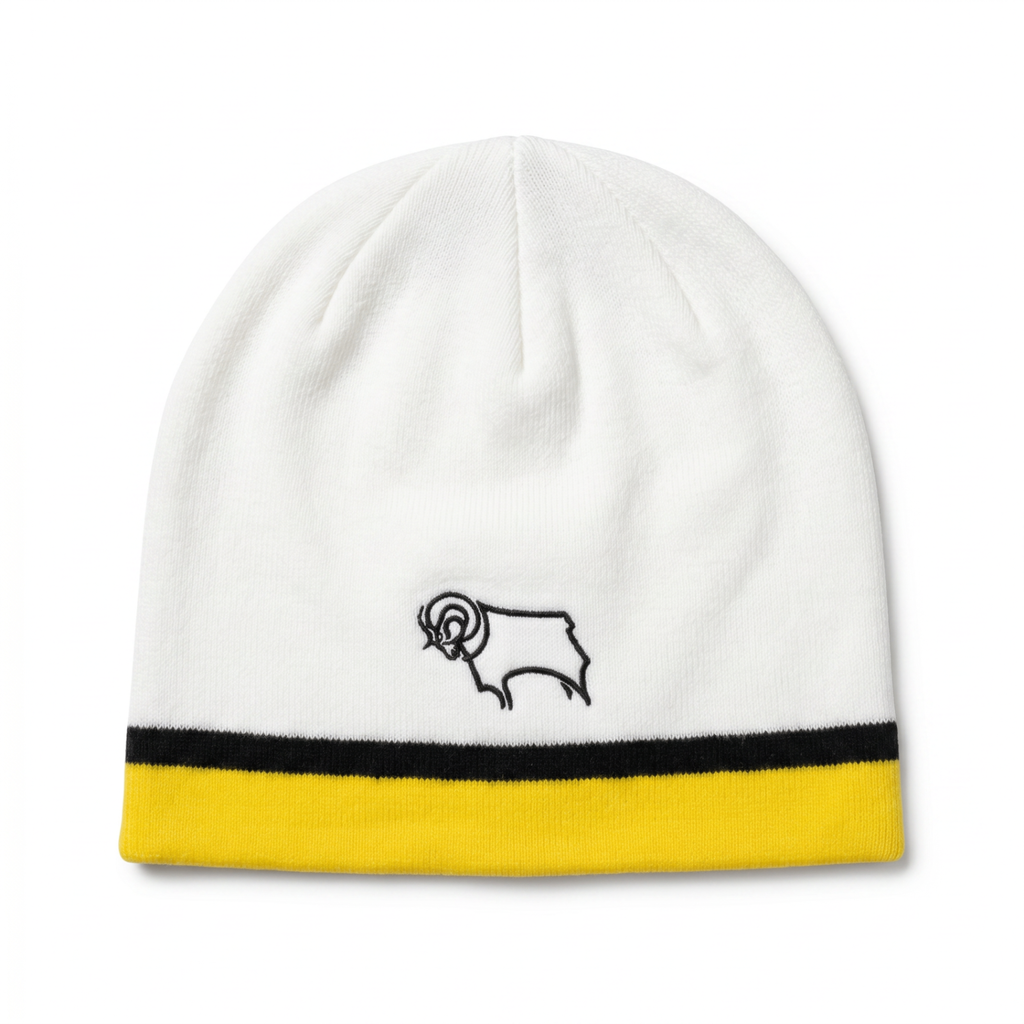 Derby County White Skull Uncuffed Beanie front view