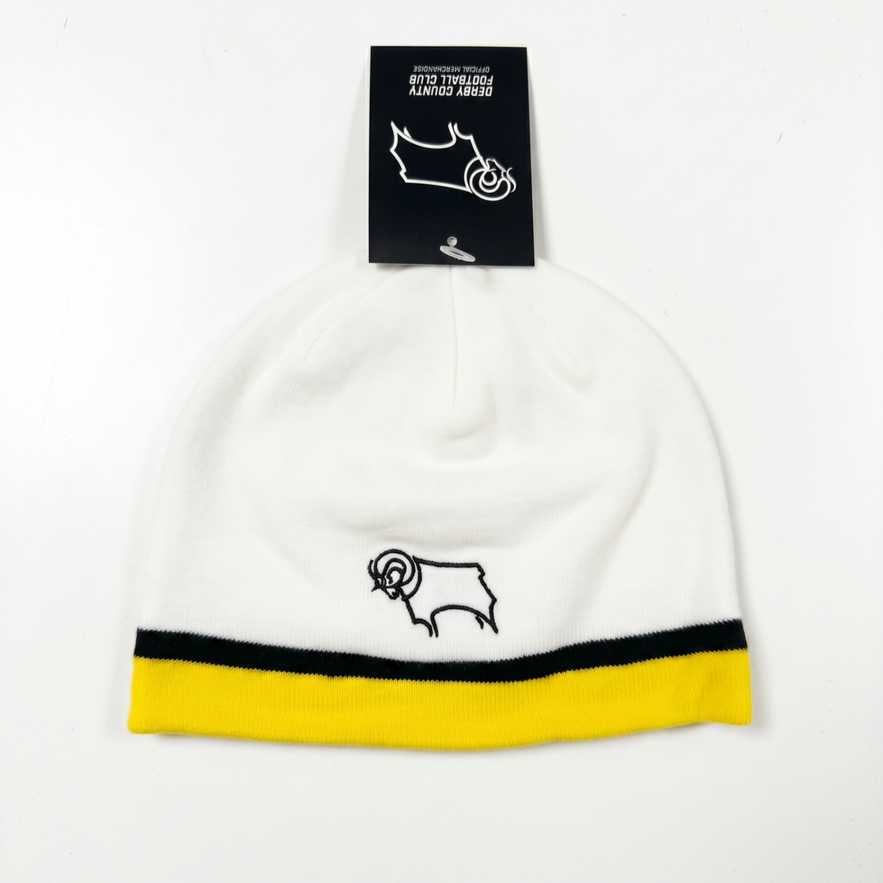 Derby County White Skull Uncuffed Beanie angled view