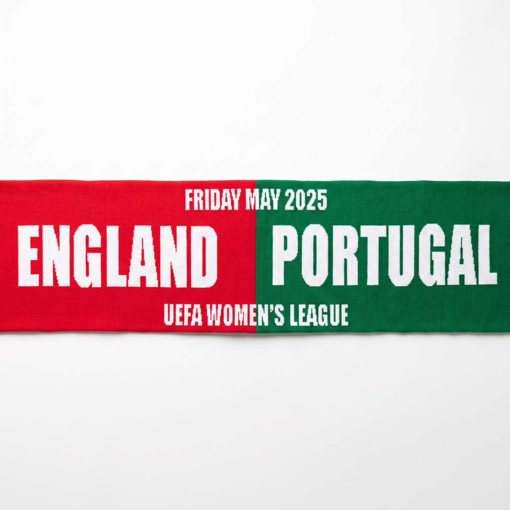 Close-up of England Portugal UEFA Women's League scarf detail