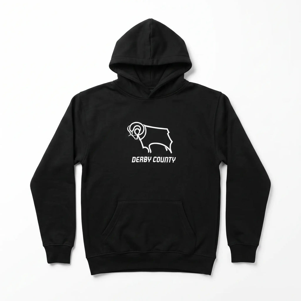 Derby County black logo hoodie front