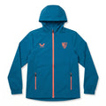 Sevilla ink blue lightweight training jacket front with coral zip and crest