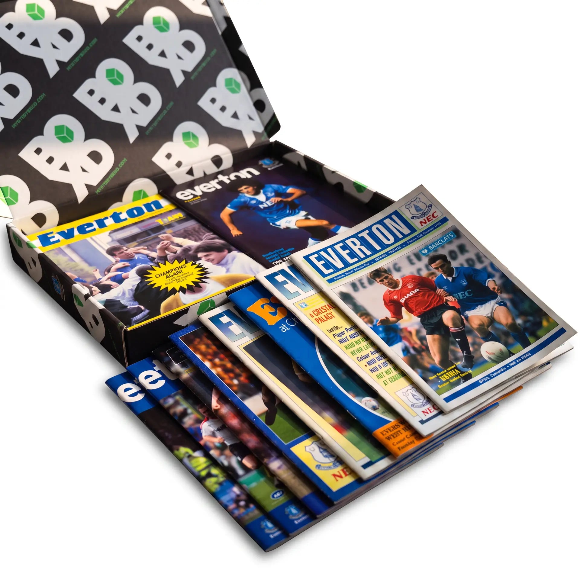 Everton Retro Programmes Mystery Gift Box 10 Pack - open box