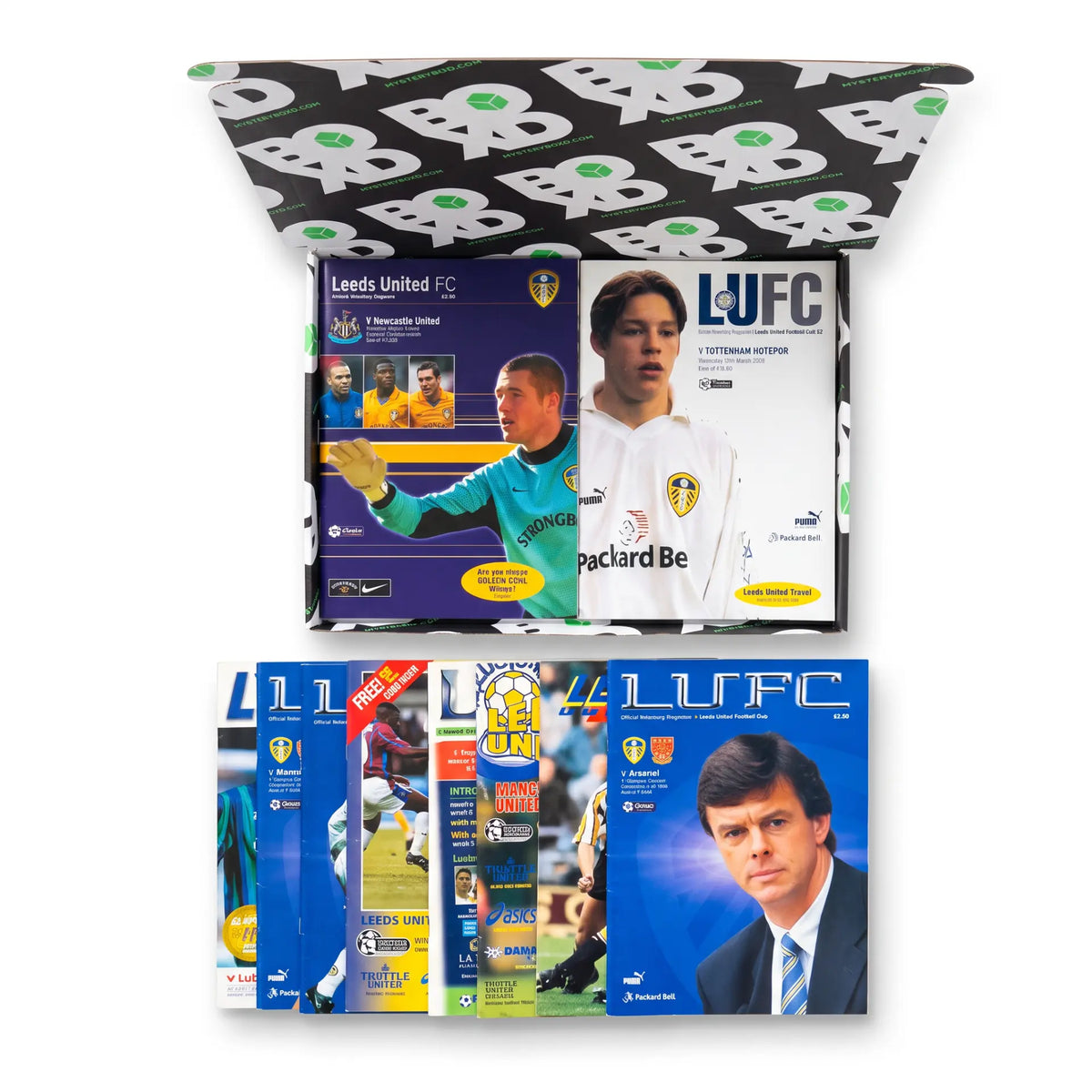 Leeds United Retro Programmes Mystery Gift Box (10 Pack) - box open