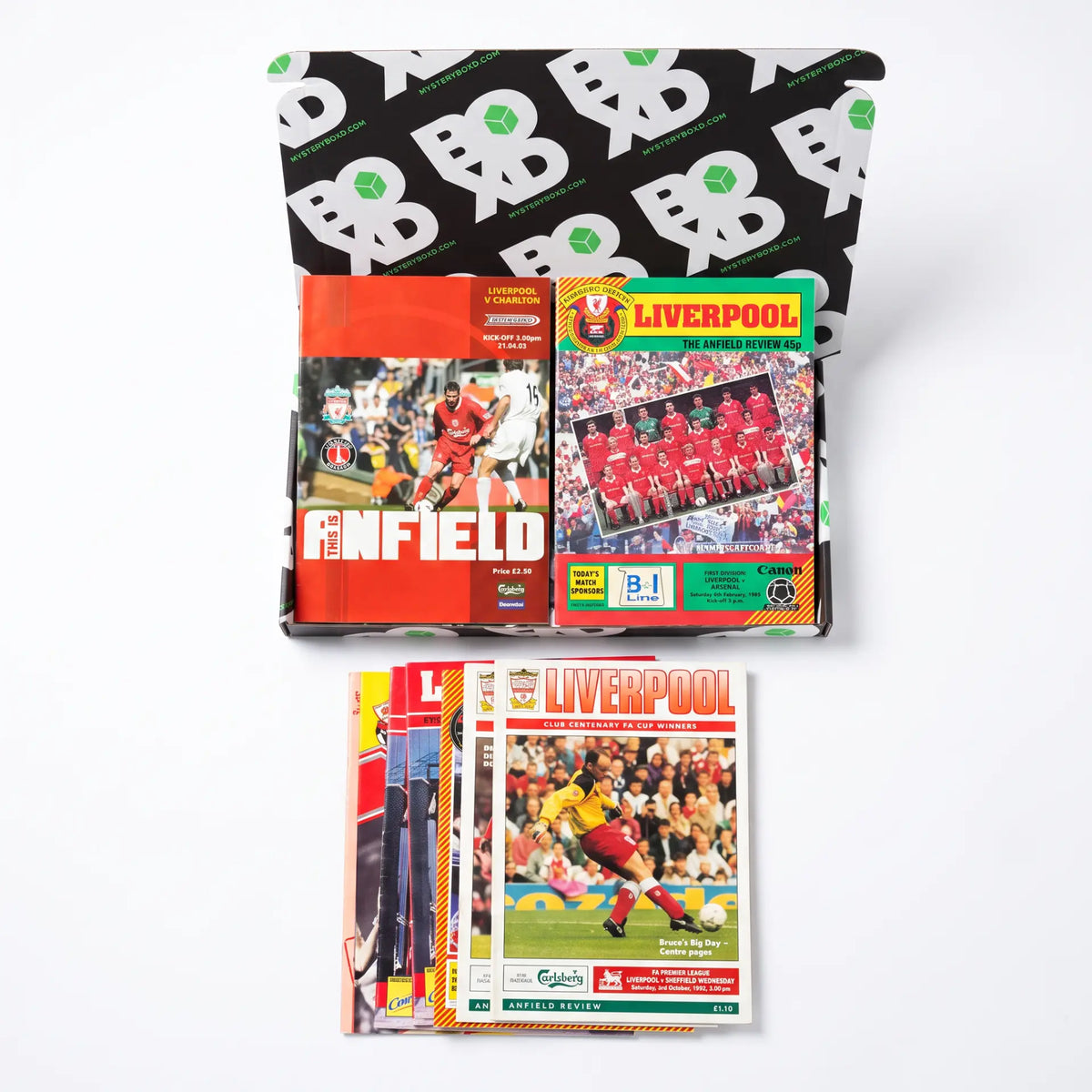 Liverpool Retro Programmes Mystery Gift Box (10 Pack) - box and programmes