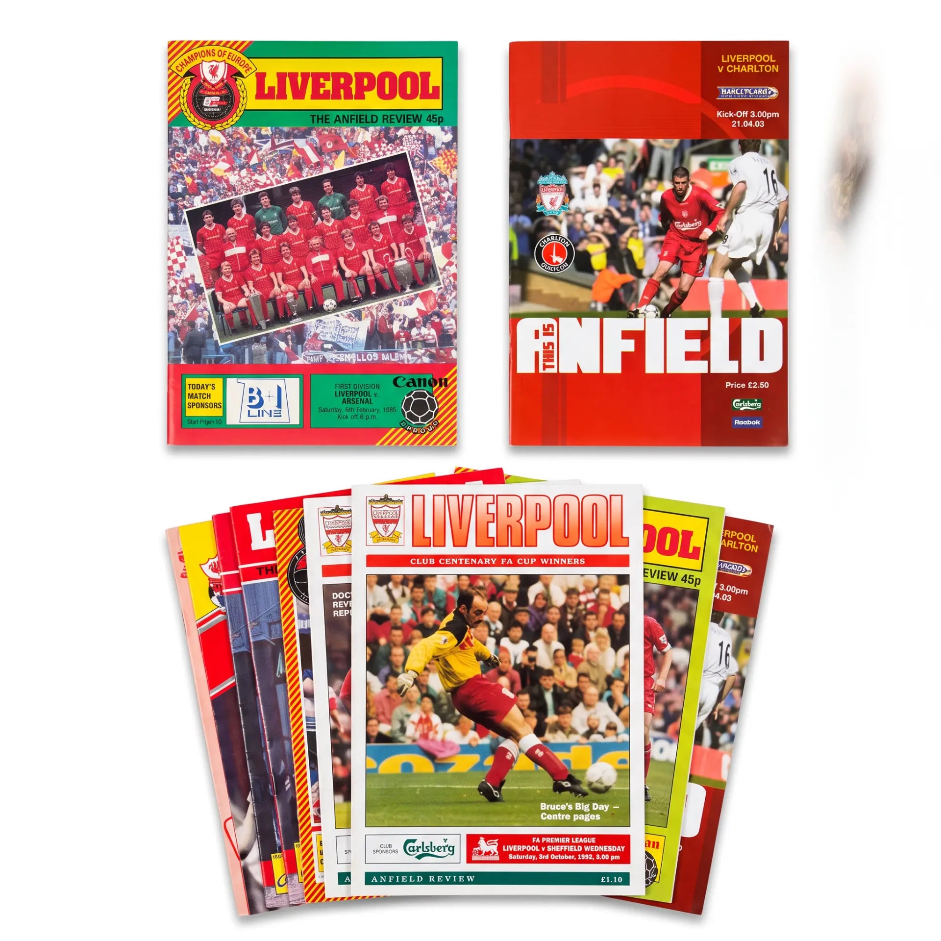 Liverpool Retro Programmes Mystery Gift Box (10 Pack) - programmes spread