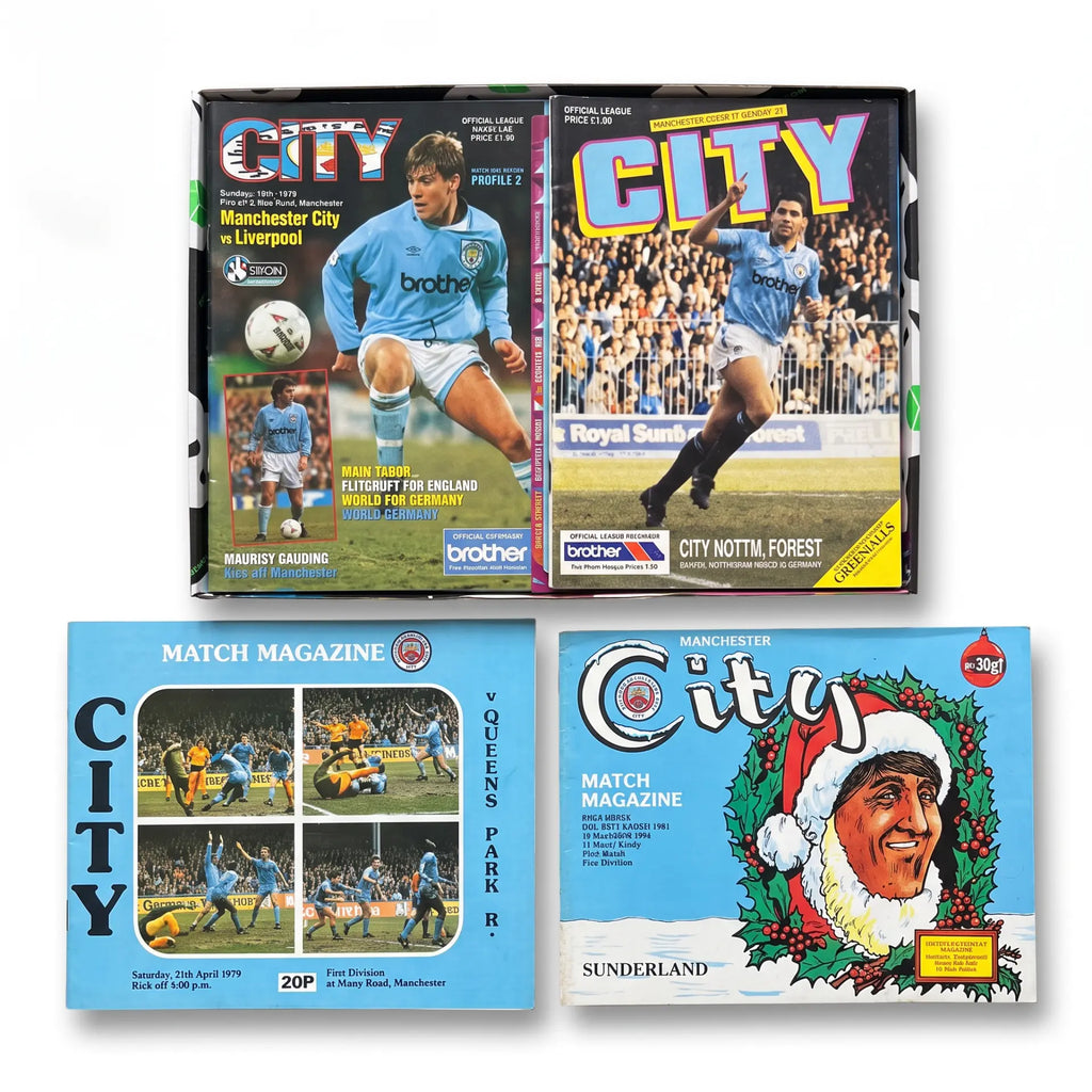 Manchester City Retro Programmes Mystery Gift Box (10 Pack) - contents