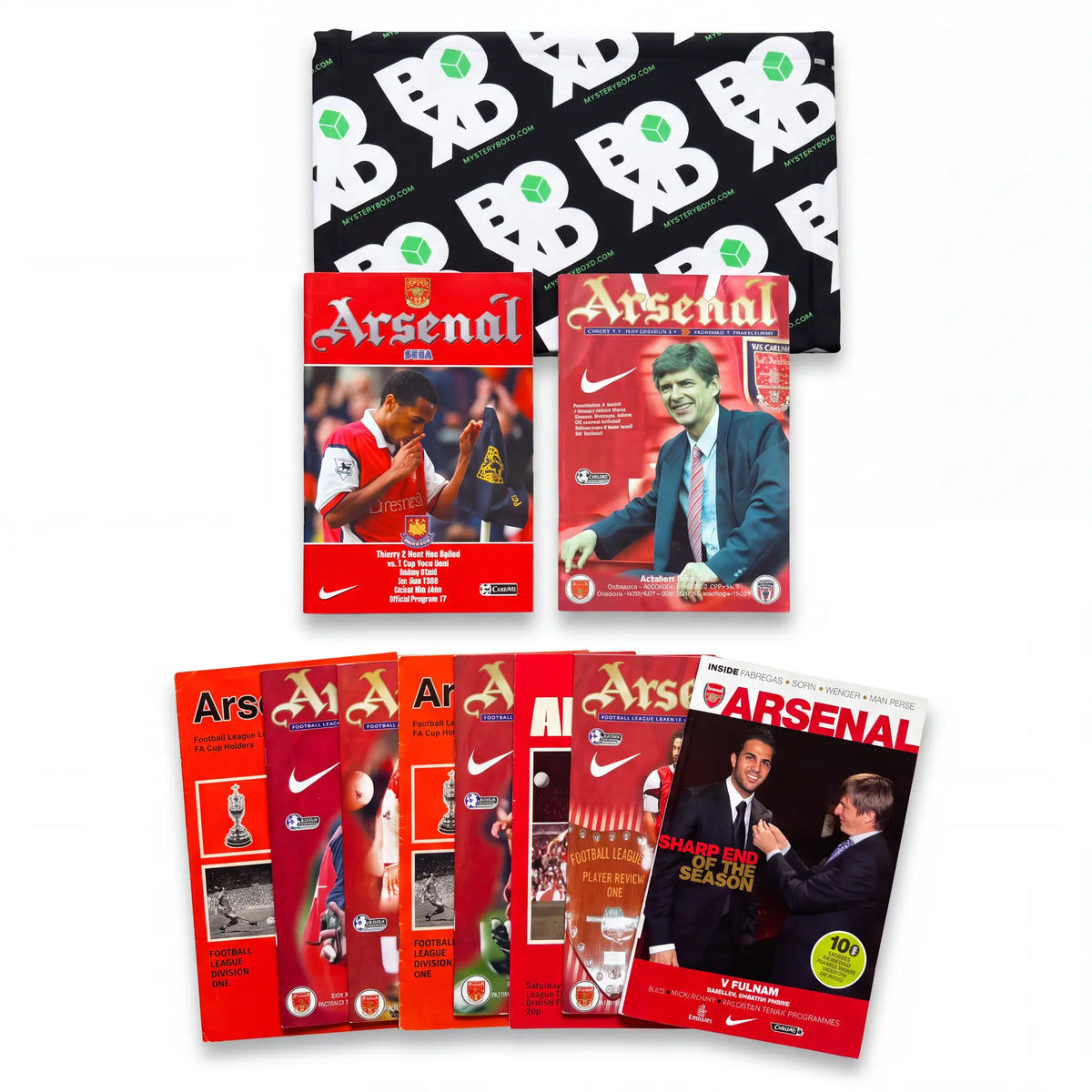 Arsenal Retro Programmes Mystery Gift Box 10 Pack contents