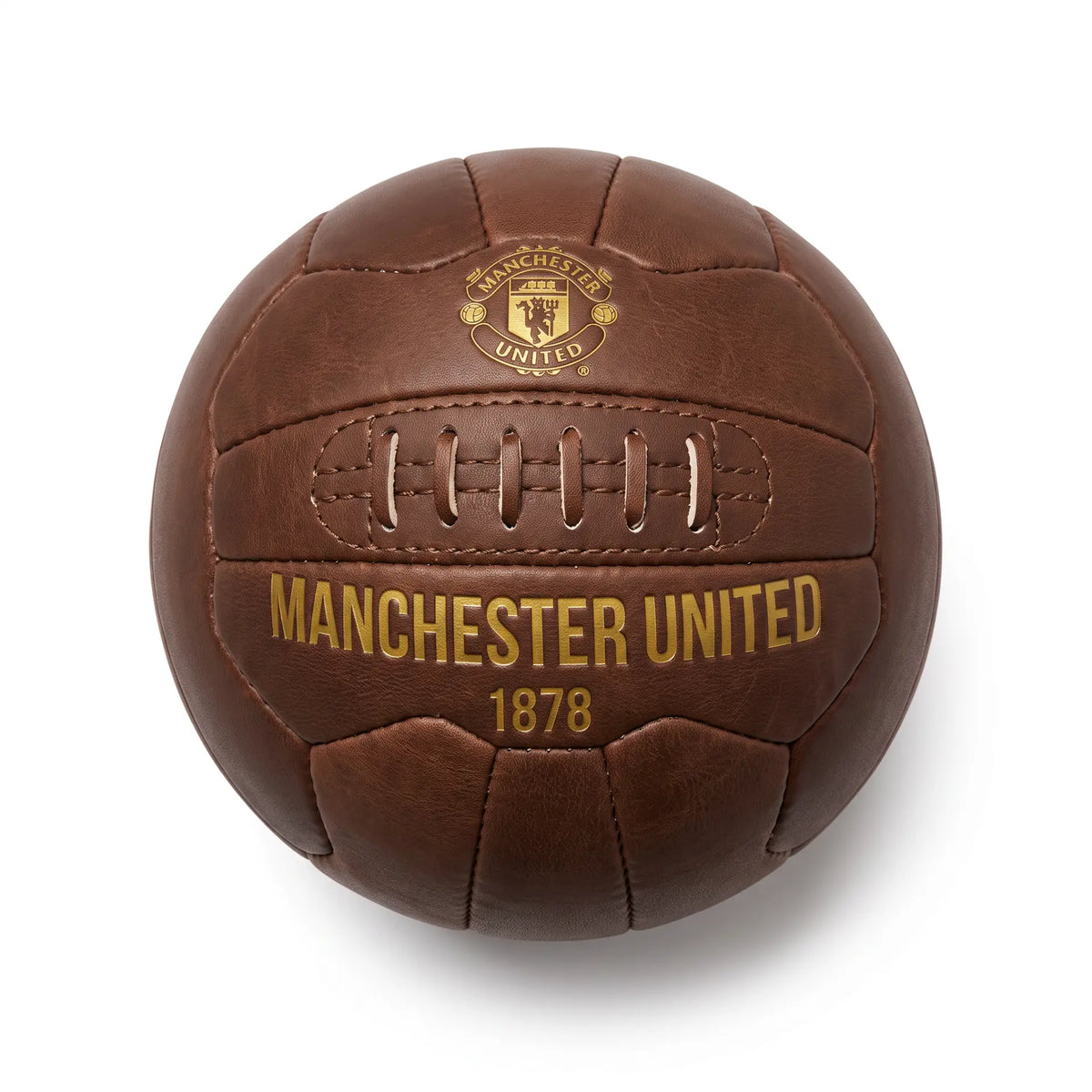 Manchester United Brown Heritage Size 5 Football front with gold crest